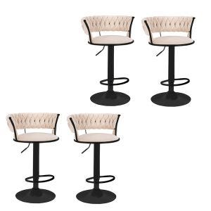 4x bar stools velvet cover Divit RB16 stool with backrest footrest adjustable metal base beige black