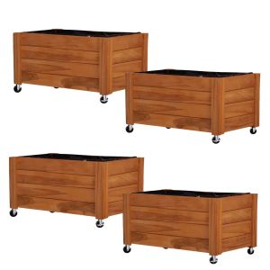 Set of 4 plant pots on wheels Divit FC58 raised bed planters made of wood 78 x 52 x 15.94 inch