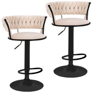 2x bar stools velvet cover Divit RB16 stool with backrest footrest adjustable metal base beige black