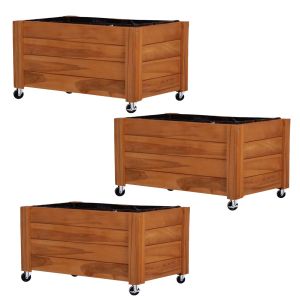 Set of 3 plant pots on wheels Divit FC58 raised bed planters made of wood 78 x 52 x 15.94 inch