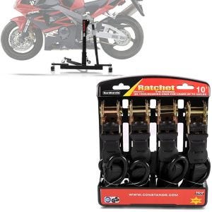 Set: Zentralständer Honda CBR 900 RR Fireblade 00-03 Power-Evo + Spanngurt Set mit Ratsche und Haken inkl 4x Zurrschlaufe in schwarz_1