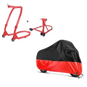 Set: Set Einarm Montageständer + Lenkkopfständer für Ducati Monster 1200/ S 14-20 Constands V4 rot + Abdeckplane Ducati Monster 1200 / S / R Monster 800 / 797 Craftride XL in schwarz-rot_1