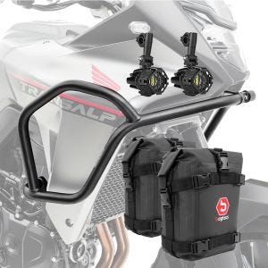 Set Upper Crash bar + Auxiliary lights + bags fit for Honda Transalp XL 750 23-24 Motoguard HG12 Black