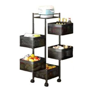 Kitchen trolley on wheels 6 shelves Divit serving trolley storage shelf rotatable RE92 black DPL1