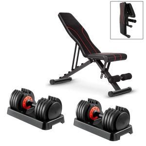 Multifunctional incline bench VS1 Adjustable weight bench + 2x Adjustable dumbbell Divit VH1 dumbbell set with multiple levels